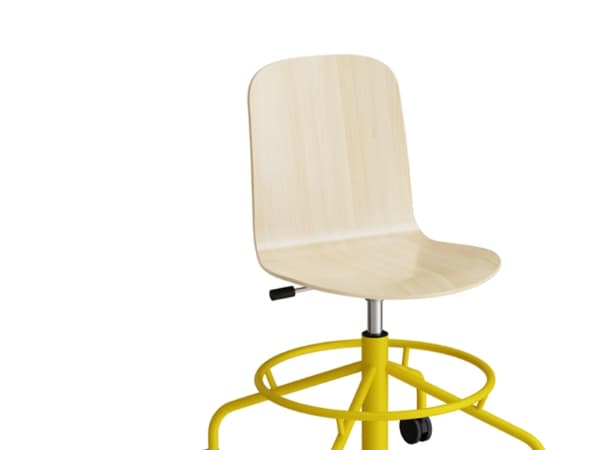 Stol ADD 5903, Fodkryds og hjul, Hvidpigmenteret eg laminat, Turkis stel