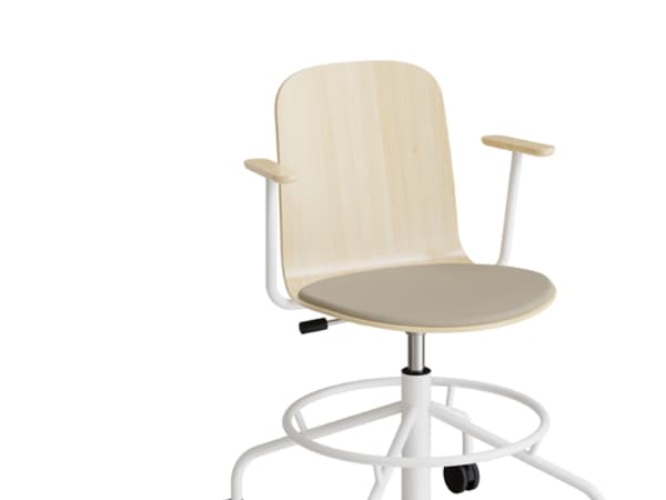 Stol ADD 5903, Fodkryds, hjul og armlæn, Birk laminat, Sæde med gråt tekstil, Alugråt stel