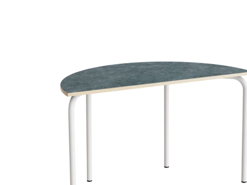 Bord Jerka 324, Halvrundt 1200x600 mm, Mørk grå linoleum, vit underdel