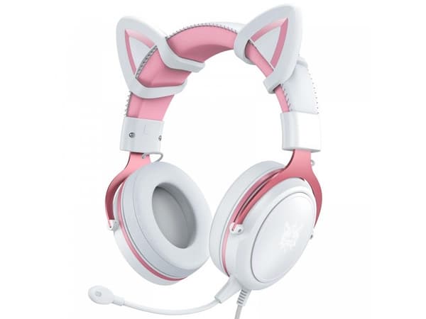 X10 cat ear USB gaming headphones pink and white