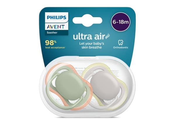 Philips AVENT ultra air SCF085/20 smokk, Klassisk stil, Ortodontisk, Silikon, Gutt/Jente, Tåler oppvaskmaskin