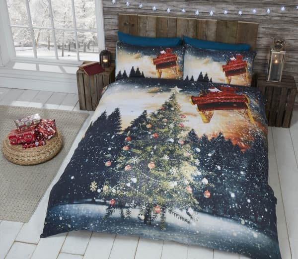 Julgran Norrsken Sänglinne med glitter för dubbeltäcke 200x200 cm
