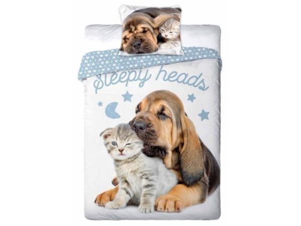 Vuodevaatteet nuorille 012 BEST FRIENDS DOG AND CAT setti 140x200cm + tyyny 70x90cm