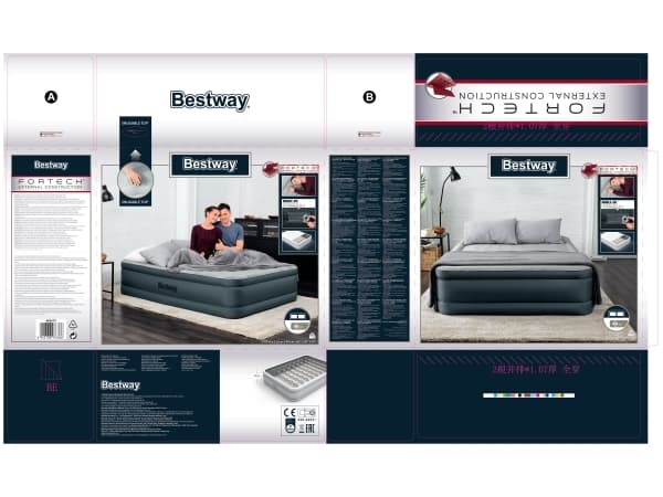 Bestway 69075, Dobbel Madrass, Rektangel, Utendørs, Innebygd luftpumpe