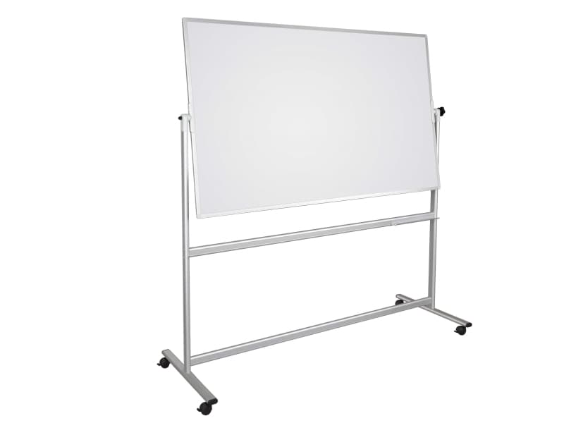 Whiteboard Mobil og vendbar 120×90 cm magnetisk med aluminiumsstel og ramme inkl. pennebakke