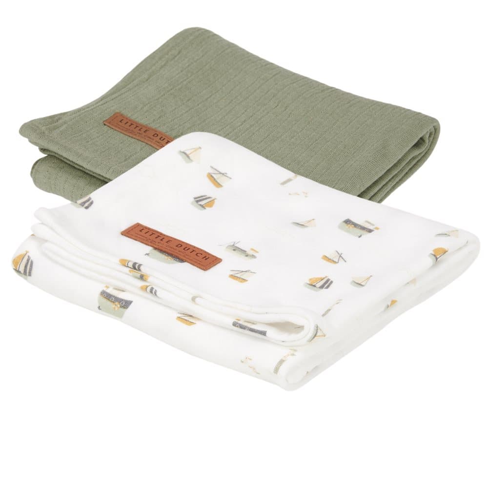 Little Dutch - Swaddles 70 x 70 Pure Olive / Sailors Bay White - TE50321691