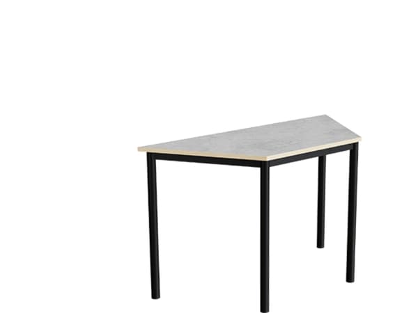 Bord Combi 195, trapetsformat, 1200/600x520 mm Höjd 720 med ljusgrå linoleum, svart ram