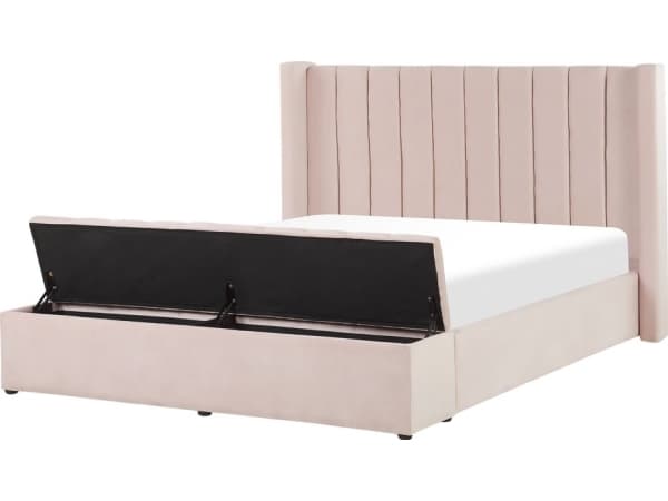 Beliani Velvet Bed with Bench 160 x 200 cm Pastel Pink NOYERS