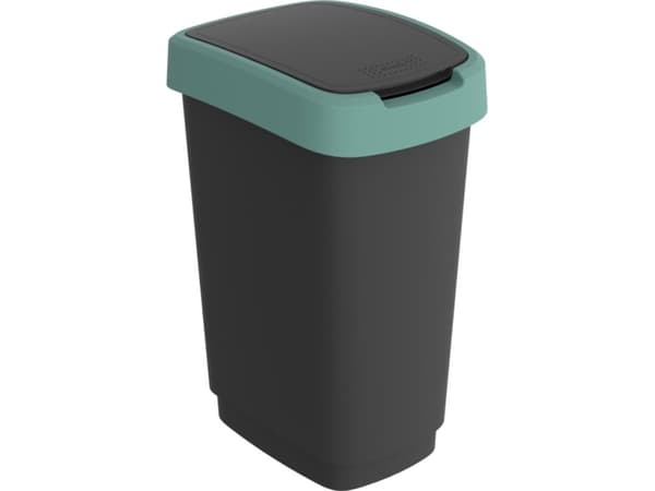 Affaldsspand, Rotho Twist, sort, plast, 25 l, sort låg med grøn kant