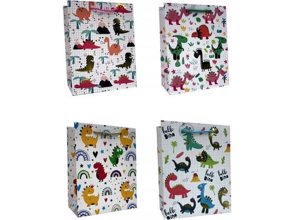 JU-PITER Dekorativ presentpåse 4wz Dinusie 000C 18x23x12cm mix pris per 1 st