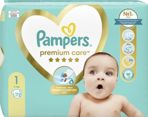 Pampers Premium Care bleier 1, 2-5 kg, 72 stk.