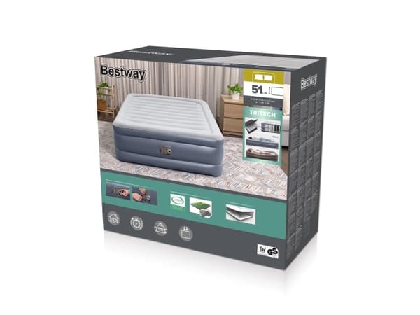 Bestway 6713I / 23, Dobbel Madrass, Dobbeltseng (Queen size), Rektangel, Innendørs, Innebygd luftpumpe