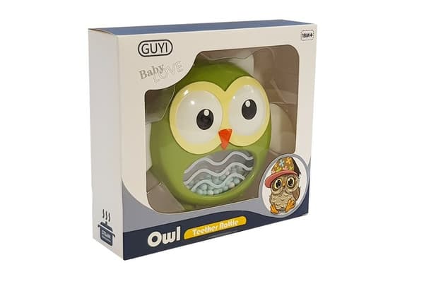 Owl Rattle Teether Children's Toy Green