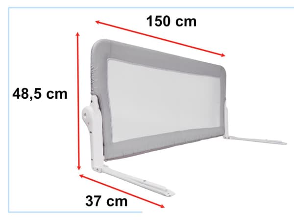 Beskyttelsesrækværk til åbning af sengen, 150 cm, grå