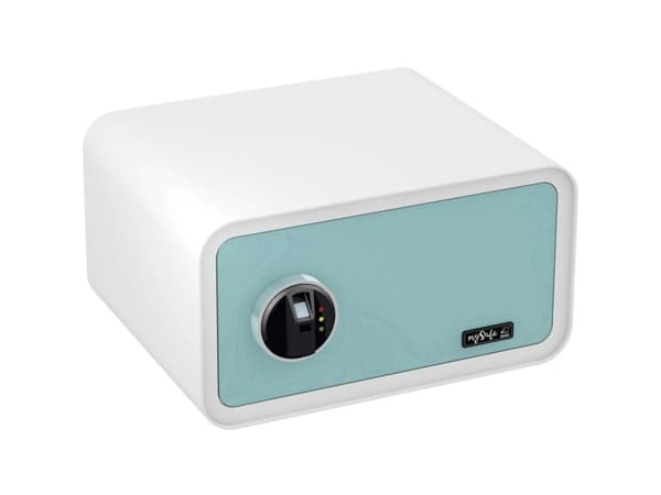 BASI mySafe 430, Frittstående safe, Blå, Hvit, Elektronisk, Fingeravtrykksleser, Batteri, AA, 430 mm