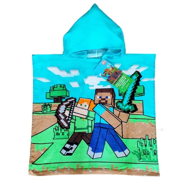 Bomulds poncho håndklæde med hætte 50x100 Minecraft