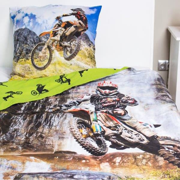 Sängkläder i bomull 160x200+1p70x80 Moto - Cross