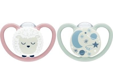NUK NUK Space Night Silikon-Schnuller 18-36M, 2 St, rosa/mint