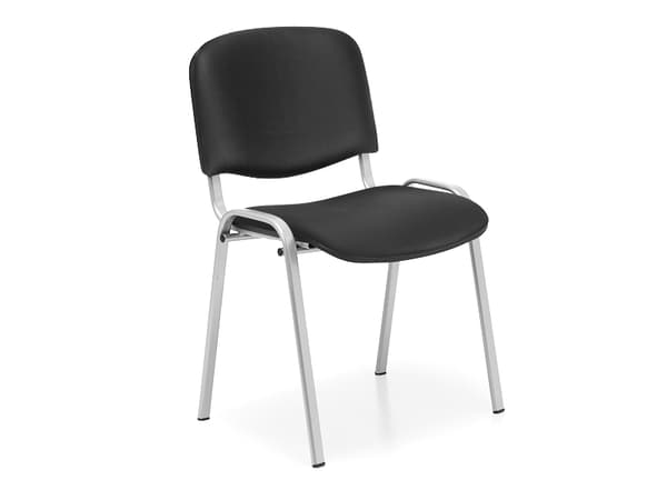 Konferencestol Iso, sort skindimitation med krom stoleben