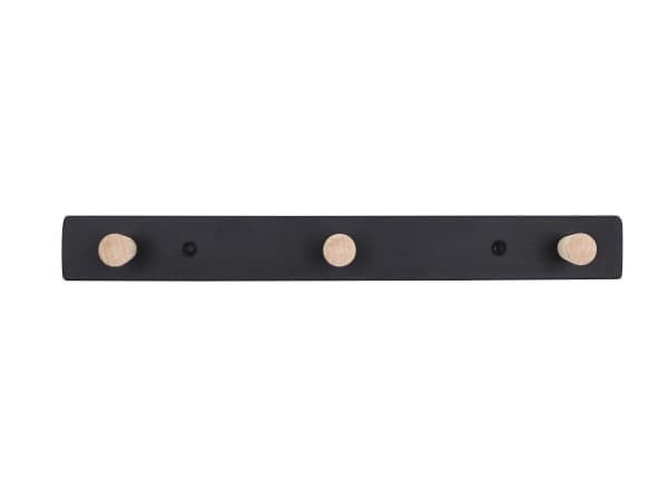 HOME It® knagerække med 3 knage 28 cm sort/natur knage bøg