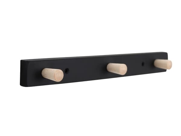 HOME It® knagerække med 3 knage 28 cm sort/natur knage bøg