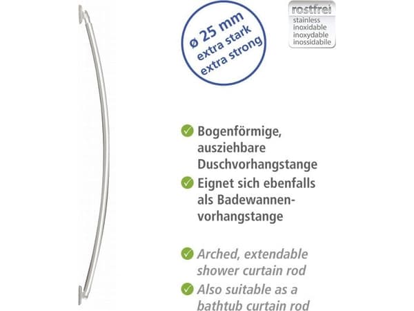 Wenko dusjgardinstang 2,5 x 110-200 cm, krom, aluminium