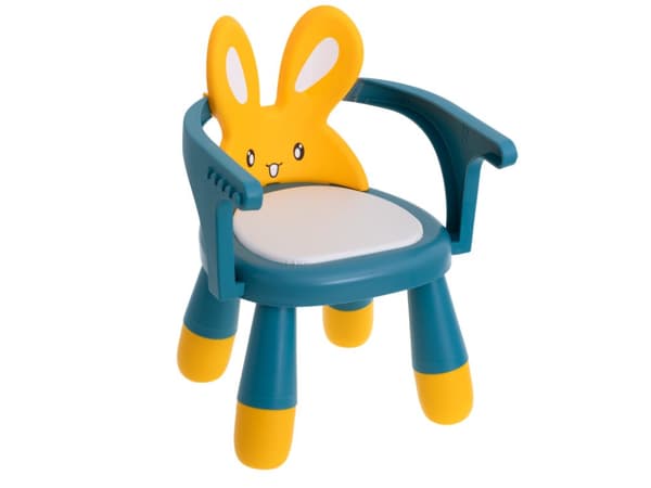 Stol, bord för matning och lek, gul och blå