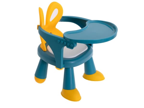Stol, bord för matning och lek, gul och blå