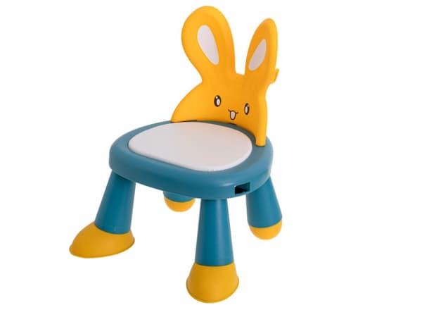 Stol, bord för matning och lek, gul och blå