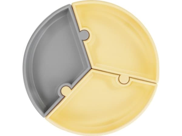 MINIKOIOI MINIKOIOI-TALERZYK SILIKONOWY PUZZLE ŻÓŁT Y/SZARY