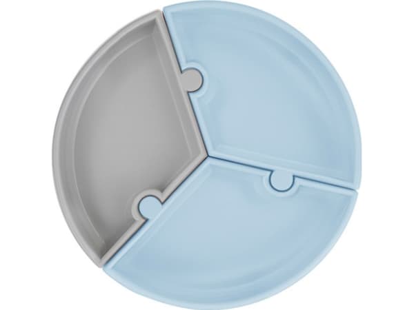 MINIKOIOI MINIKOIOI stay-put suction divided plate PUZZLE, Mineral Blue/Powder Grey, 101390003