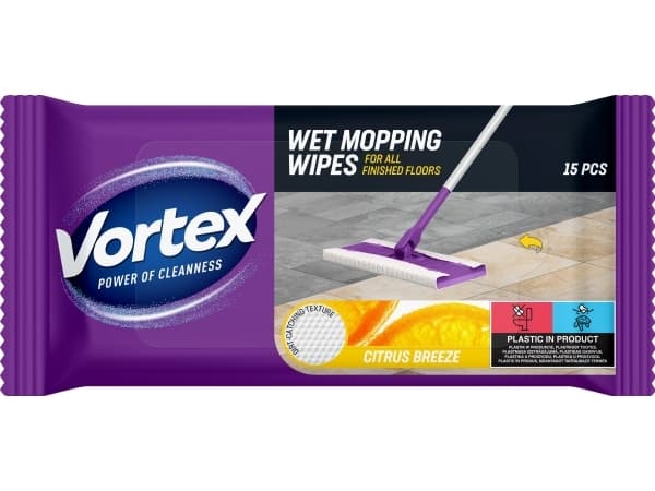Mop Wipes Vortexwet Citrus Breeze 15Pcs