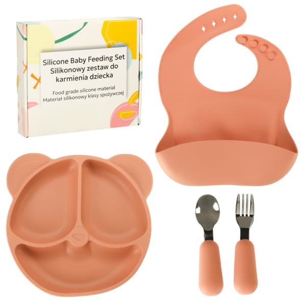 Silikoneskåle til børn, sæt med 4 elementer, orange bamse