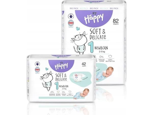 Happy HAPPY Newborn (2-5kg) diapers 42pcs, size 1 NEW, BB-054-NB42-W01