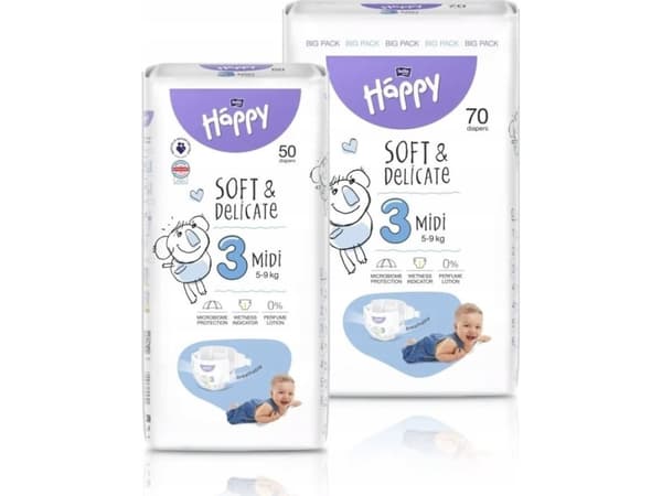 Happy HAPPY Midi (5-9kg) diapers 70pcs, size 3 NEW, BB-054-MU70-W01