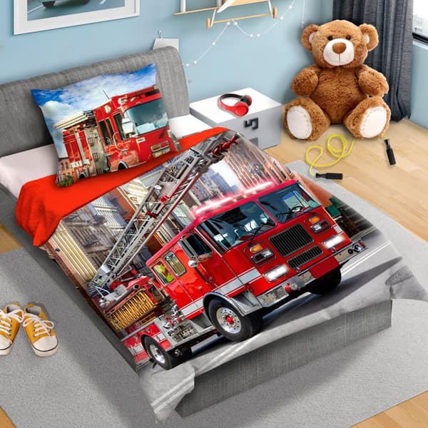 Sängkläder i bomull 160x200+1p70x80 Brandbil