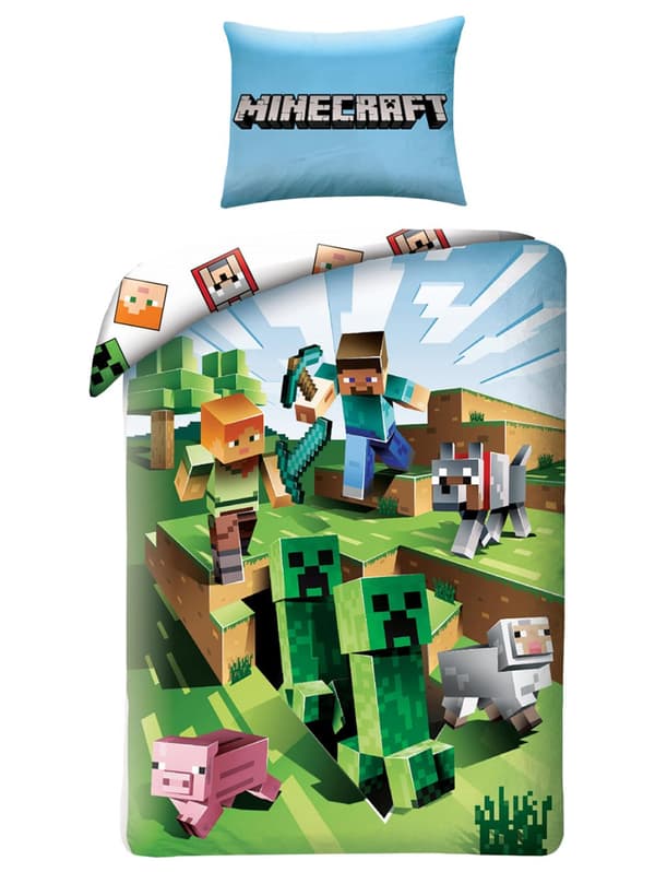 Puuvillaiset vuodevaatteet 160x200+1p70x80 Minecraft Creative