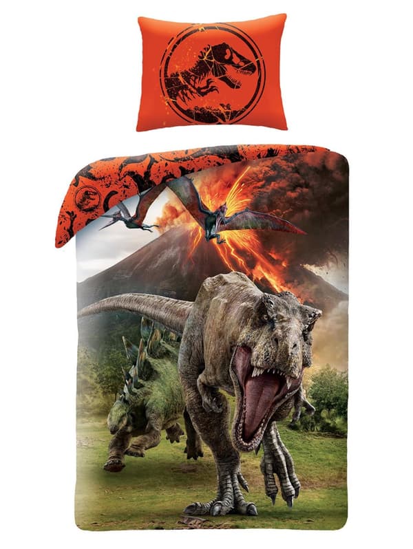 Sängkläder i bomull 160x200+1p70x80 Jurassic World röd