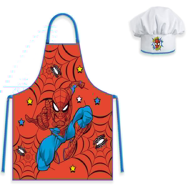 Rött barnförkläde med Spiderman-hatt