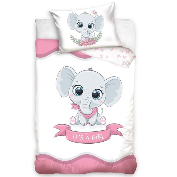 Bomuld sengetøj 100x135 + 40x60 Pink elefant