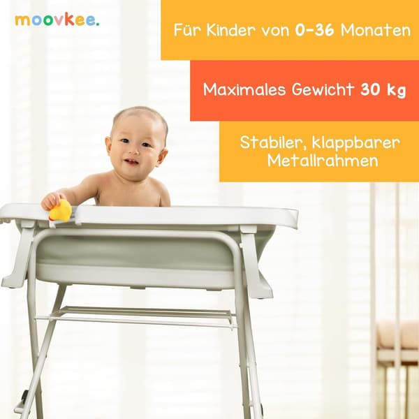 Moovke. Amme rungolla 80cm harmaa - kokoontaitettava kylpyamme lämpömittarilla ja kylpytyynyllä