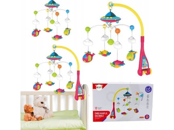 LeanToys Spjälsängskarusell för barn Ufo Flygplan Projektor 108 Melodier