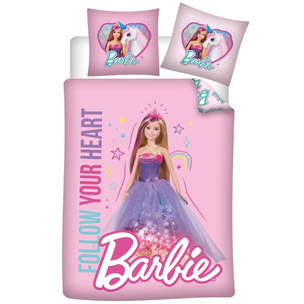 Puuvillaiset vuodevaatteet 100x135 + 40x60 Barbie ja Unicorn