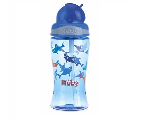 Nuby Flip-It Cup, Kopp med sugerør, Blå, Silikon, Tritan, 3 år, 360 ml, 95 mm