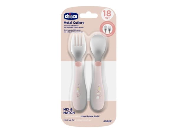 Chicco 00016102150000, Lasten ruokailuvälinesetti, Rose, ruostumatonta terästä, poika/tyttö, 1,5 vuotta, 218 mm