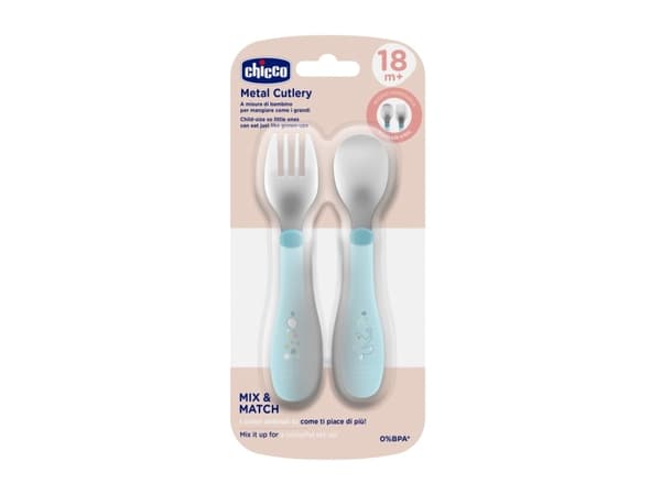 Chicco 00016102250000, Bestickset för barn, Blå, Rostfritt stål, Pojke/flicka, 1,5 År, 218 mm