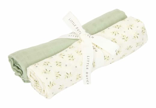 Little Dutch - Swaddles muslin Blueberry leaves Sage - green - 70 x 70 cm