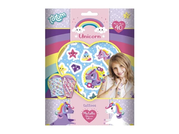 Totum Unicorn Metallic Tattoos, 3 år, Flerfarget