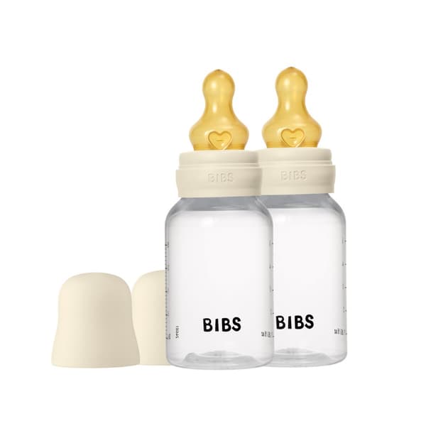 BIBS - Baby Bottle Round Latex 2 Pack Slow Flow - Ivory - 150 ml