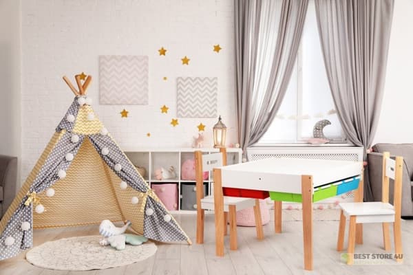Trämöbler för barn, bord + 2 stolar ECOTOYS